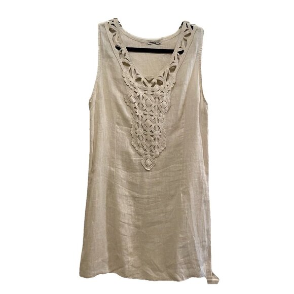 ALESSIA PACINI Beige Italian Linen Sleeveless Boho Crochet/Lace Dress Sz S - Picture 1 of 6